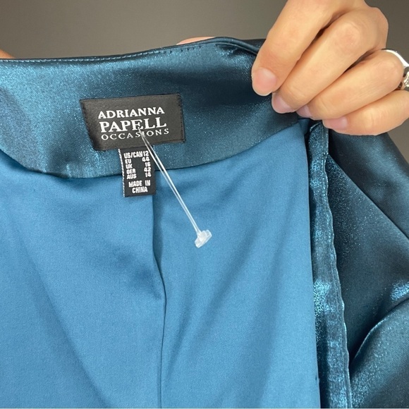Adrianna Papell Teal Shimmer Dress and Jacket Set - Picture 12 of 13